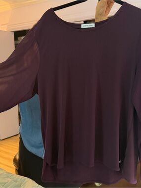 Calvin Klein Women's Deep Plum Long-Sleeve Chiffon Blouse